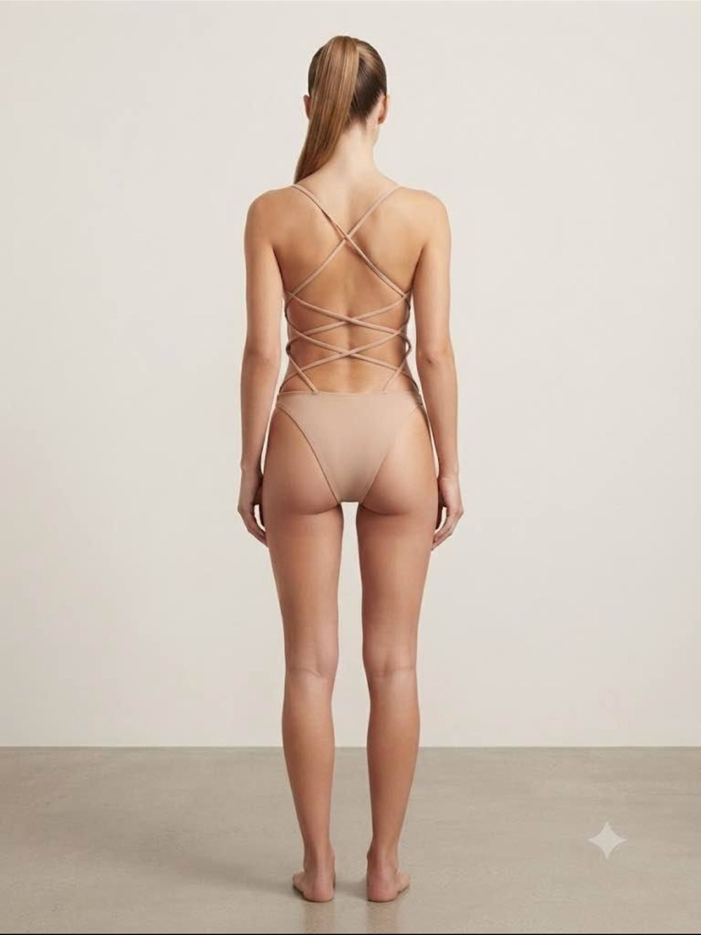 Forever 21 Nude Strappy Lace-Up One-Piece Swimsuit